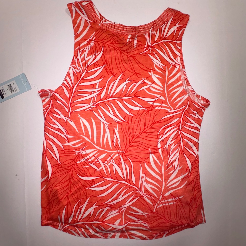 Womens Palm Grove Tropical Leaf Tank and Feather Print Top Bundle Blue Coral L - Picture 10 of 15